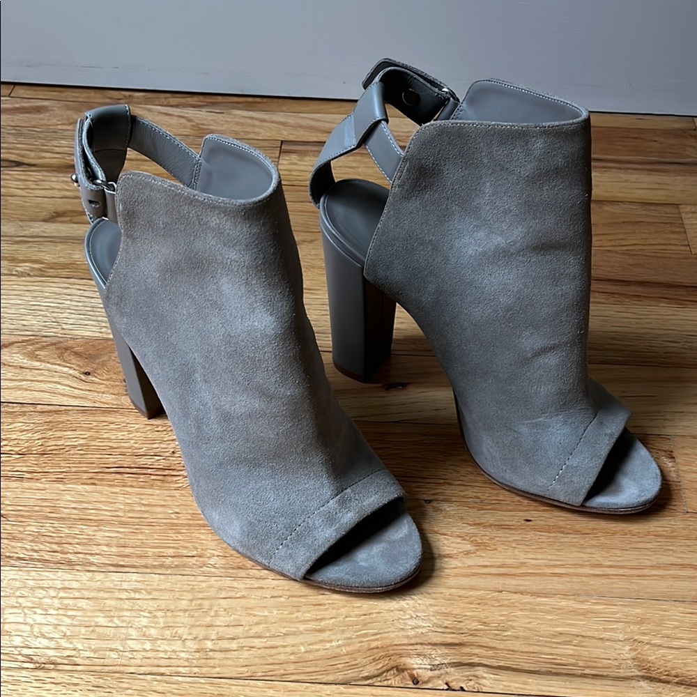 Vince Gray Suede Heeled Boots with Chunky Heel